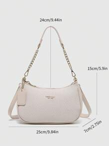 2025 New Fashion Classic Versatile Letter Graphic Design Solid Color PU Leather Crescent Shoulder/Underarm Bag, Y2K Shoulder/Underarm Bag, Suitable For Shopping, Can Be Worn Crossbody - White - View 6