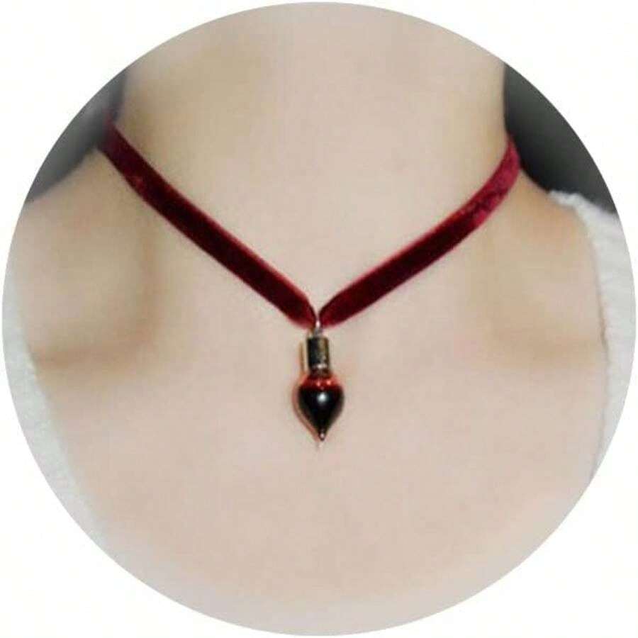 Long Tiantian Goth Necklace Jewelry Blood Vial Necklace Black Choker Necklaces For Woman Blood  Choker Necklaces Goth Vampire Accessories Cosplay Costume - 白色 - 查看 1