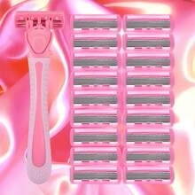 2 个手柄 + 36 个刀片/粉色女士通用，手动 6 层剃须刀，不锈钢刀片，安全防刮，适用于家庭美容工具 - 彩色 - 查看 5