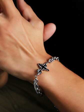 1pc Exquisite Men's Jewelry Hip Hop Dissolving Dark Cross Bracelet, Versatile Niche Design High-End American Style Titanium Steel Men's Bracelet, Party/Birthday Gift