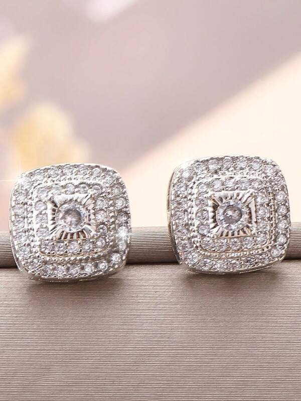Pendientes cuadrados retro para mujer con circonita blanca