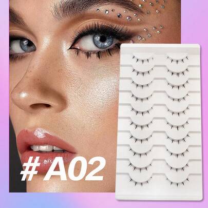 Waloshow Bộ 10 cặp/5 cặp nối mi dưới, bao gồm mi giả, bộ nối mi dưới, mi giả kiểu hoạt hình, mi giả uốn cong chữ J, mi giả mỏng kiểu lông chồn châu Á, mi giả đơn sợi, mi giả cỡ nhỏ.