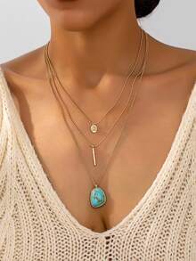1pc Vintage Bohemian Style Multi-Layer Turquoise Necklace - Necklace - View 12