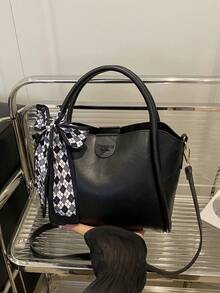 Women's New Solid Color PU Fashion Mother Handbag Versatile Cross-Body Bag - Black - View 11