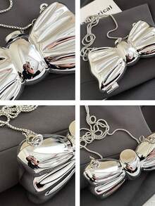 Exquisite Small Shoulder Bag For Women Glittery Magnetic Closure Bow Shaped Crossbody Purse With Chain Strap Perfect As Valentine's Gift For Wife - Bạc - Xem 6