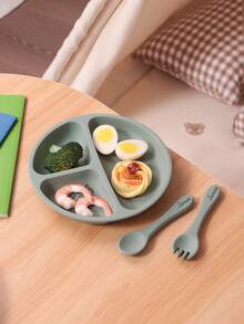 3PCS Personalized Customization Name Pattern Baby Food Storage Portable Fork Spoon Print On Demand Silicone Baby Dishes Custom Suction Dining Plate,Chic Autumn,Kids,Customized Kids Tableware - Multicolor - View 9