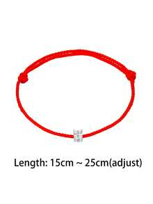 HuooNew 1条925纯银手链，镶嵌锆石，红色绳编，长度可调节，适合日常佩戴和生日礼物 - 紅色 - 查看 6