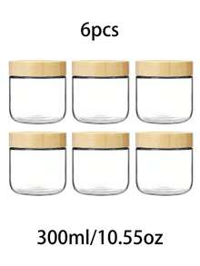 2 peças/4 peças/6 peças Pote de Vidro de 480ml com Capacidade de 480ml, Recipiente de Aveia de Noite com Tampa, Pote de Vidro de Cozinha, Recipiente de Aveia com Tampa, Pote de Armazenamento de Frutas Secas com Tampa de Bambu e Madeira, Recipiente de Armazenamento de Vidro Vedado com Tampa de Madeira