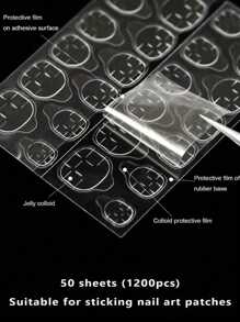 1200pcs/50sheets Nail Gel Stickers, Ultra-Thin Jelly Nail Stickers, Double-Sided Adhesive, Transparent, Reusable, For Nail Art Decoration - Clear - View 6