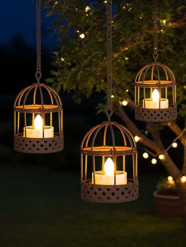 1/2 Peças Lanterna Solar Suspensa, Suporte de Vela em Forma de Gaiola de Pássaro à Prova de Ferrugem com Luzes de Chá Solares Piscantes, Lanterna Solar Recarregável Adequada para Quintal, Pátio, Jardim, Cerca, Decoração de Árvore (Inclui Velas Solares)