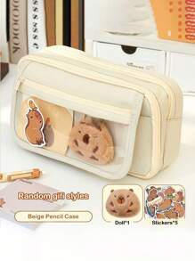 7 件/套水豚铅笔盒套装，包括铅笔盒和玩偶、5 张贴纸、可爱水豚铅笔盒、多层水豚铅笔盒、带水豚胸针的水豚袋，用于整理学校用品、钢笔、尺子、女孩铅笔盒、儿童铅笔盒（5 张随机贴纸）