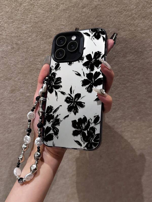 Black Printed Pattern Phone Case, Personalized Compatible With IPhone 16 Pro Max, 15/14 Plus, 13, 12, 11 Protective Cover