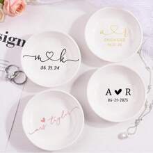1 Piece Personalized Custom Small Round Ring Tray, Personalized Jewelry Box, Wedding Engagement Gift For Her/Him, Engraved Wooden Ring Tray, Custom Wedding Ring Holder, Personalized Choice, Unique Gift For Engagement And Wedding, Couple Gift