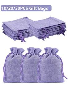 10/20个装中号紫色亚麻抽绳袋，高品质可重复使用亚麻礼品袋，非常适合装零食、珠宝、礼物和派对用品——是情人节、婚礼、生日、节日和复活节篮子填充物的完美之选。也可用于DIY手工、节日装饰和礼品包装。 - 彩色 - 查看 6