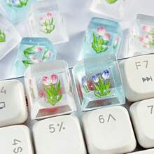 1pc Resin Personalized Original Design Beautiful Tulip Keycaps, Cross-Axis Interstellar Cutsom Keycaps, Cherry MX Keycaps Mechanical Keyboard Valentine's Day Gift - Multicolor - View 10