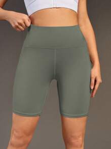 1 Stück Damen Radlerhose in Große Größen mit hoher Taille, leichte Sommer Sport Fitness Laufshorts mit Seitentaschen, leuchtend blaue figurformende Yoga Shorts