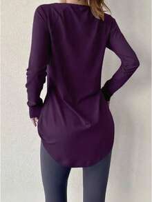 Women's Fitness Yoga Top, Quick-Dry Sports Shirt, Suitable For Running, Gym Workout, Stretchy Compression Base Layer Spring - Bold Plum - View 4