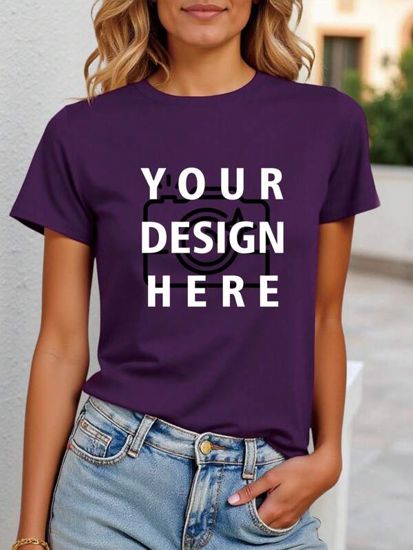Customized Women's T-Shirt - Add Your Own Text And Images, Casual Spring/Summer/Autumn Clothing, Customized (Family Photo/Selfie/Pet Photo/Friend Photo/Party Photo) Couple Outfits