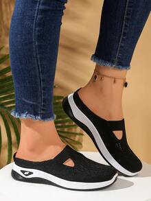 2025 新款女士透气网眼一脚蹬穆勒鞋，透气镂空设计，一脚蹬休闲鞋，舒适休闲百搭 - 黑色 - 查看 4