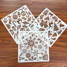 4/6pcs Christmas Snowflake Texture Hollow Painting Template, Christmas Leaves, Bells, Candy Canes, Flowers Stencils For Christmas Decoration On Wood, Glass, Fabric, Paper, Plastic, Reusable And Washable - White - View 5