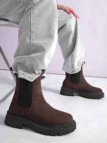 Women's Thick Sole Chelsea Boots, Comfortable High-Top Fashion Slip-On Boots, Autumn,Party - Brown - View 4