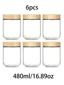 2 peças/4 peças/6 peças Pote de Vidro de 480ml com Capacidade de 480ml, Recipiente de Aveia de Noite com Tampa, Pote de Vidro de Cozinha, Recipiente de Aveia com Tampa, Pote de Armazenamento de Frutas Secas com Tampa de Bambu e Madeira, Recipiente de Armazenamento de Vidro Vedado com Tampa de Madeira