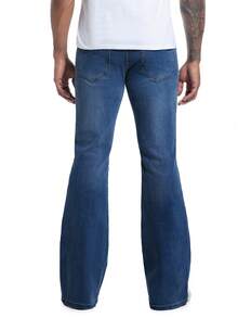 Men's Bell Bottom Jeans 60s 70s Outfits For Men,Mens Bell Bottoms Pants Flare Jeans Light Blue - 深色水洗藍 - 查看 8