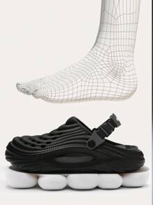 时尚男士厚底镂空一脚蹬凉鞋，新款夏季防滑沙滩度假休闲透气穿孔厚底百搭鞋