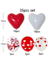 15/35/50pcs Heart-Shaped Red Foil Sequin Balloons With Red & White Heart Print, For Valentine's Day, Anniversary, Birthday, Wedding Party Decoration - Multicolor - View 3