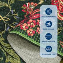 Plant Print Carpet Vintage Floral Carpet Anti-Fouling Anti-Slip Low Pile Foldable Thin Carpet Vintage Decorative Carpet For Bedroom Dining Room Office Corridor - 綠色 - 查看 7