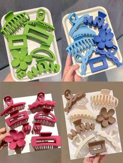 8pcs Fashion Design With Simple And Versatile Appearance. Large-Sized Hair Claw Hairpin For The Back Of The Head. Suitable For Daily Wear, Casual Parties, Work Commutes, Vacations, Cleaning, Makeup, Clothing And Accessories Matching. Earrings Clips (Klein Blue, Rose Red, Creamy Coffee, Avocado Green), Gifts