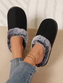 Couples Warm Slippers, Women's Thick Bottom Indoor Plush Slippers, Casual Solid Color Warm Slippers