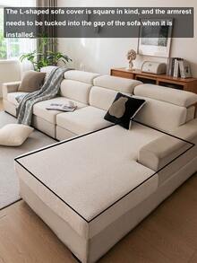 1 件泰迪毛绒纯色沙发套，弹性环绕，温暖舒适，简约时尚风格，宠物友好型防滑防污弹性可洗沙发套，适用于 L 型沙发 1/2/3/4 座，适用于客厅、卧室、书房 - 米色 - 查看 3