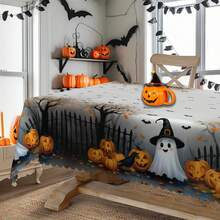 1 件万圣节桌布，南瓜、猫、鬼、蝙蝠，复古风格，圆形和矩形桌布，适合万圣节装饰、秋季装饰、农舍装饰，适合室内外日常聚会、午餐和晚餐使用 - 彩色 - 查看 2