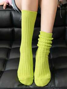 1 Pair Children's Colorful Mid-Calf Socks, Solid Color Vertical Striped Girls' Knee-High Socks, Fashion Versatile Candy Color Crew Socks, Suitable For 3-8 Years Old Boys And Girls - Multicolor - View 22