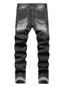 Older Boys' Classic Elastic Fashionable Versatile Washed Black Denim Jeans - Black - View 2