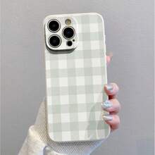 Sage Green Gingham Fabric Texture Pattern Element Design Slim TPU White IPhone Case For IPhone X/XS/11/12/13/14/15/16 Pro - Soft TPU Shell With Camera Protection,Durable & Full Protection - P - White - View 4