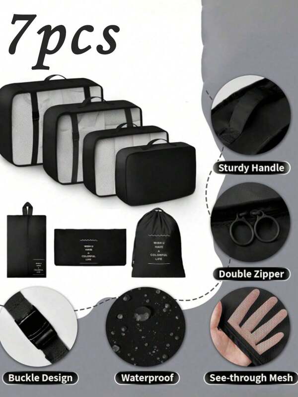 7pcs Portable Travel Luggage Packing Organizers College Dorm Essentials, Stuff Bag Travel Essentials For Travel Backpack Travel Bag Luggage Suitcase Travel Gear Back To School Moving Bags Organizer Travel Organizer For Clothes Luggage Storage Bag Set Packaging Bag For Cruise Holiday Beach Vacation Stuff Summer Travel Essentials For Ladies Woman Suitcase Underwear Bag Room Decor