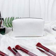 Customized Embroidered Makeup Organizer Pouch, Monogram Waffle Makeup Bag - Monogram Graduation Gift - Bridesmaid Gift, Classic Makeup Bag Perfect For Dorm Life, Customized Embroidered Mesh Makeup Pouch/Toiletry Bag, Essential For Travel & Business, Fashionable Solid Color, Multiple Colors Available, Customized Embroidered Text Or Logo For Corporate Gifts & Team Building