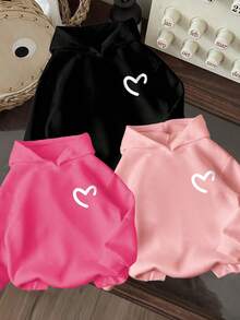 3件套幼儿心形图案保暖连帽卫衣 - 彩色 - 查看 1