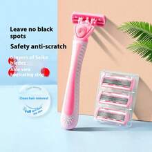 2 个手柄 + 36 个刀片/粉色女士通用，手动 6 层剃须刀，不锈钢刀片，安全防刮，适用于家庭美容工具 - 彩色 - 查看 8