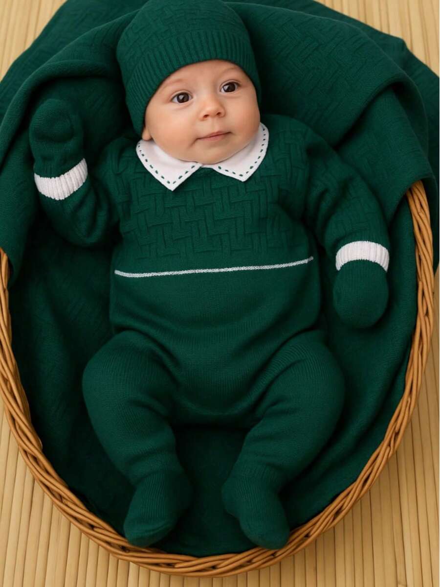 Knitted Maternity Outing Set With Luxury Baby Cardigan - Màu xanh lá cây đậm - Xem 1