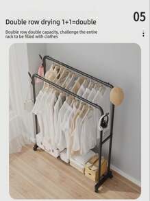 单杆衣架，双杆衣架，带储物架、挂钩和轮子，用于悬挂衣服和包包的金属衣架，多用途衣柜整理器，适用于壁橱收纳，衣物收纳