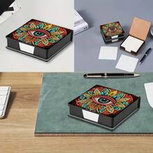 DIY 5D 钻石画套装 - 曼陀罗图案笔记本便签盒 - 独特的手工礼物，钻石艺术套装，不对称圆形，适合办公室和家庭书桌的独特手工礼物 - 彩色 - 查看 12