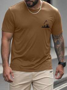 Men's Geometric Mountain Print Casual Short Sleeve T-Shirt Street Fashion - Rust Brown - View 1