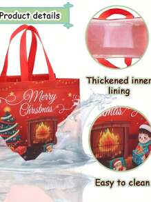 6pcs Set, Large Christmas Hand-Held Gift Bag With Handle, Reusable, Non-Woven Gift Bag, Gift, Large Grocery Shopping Bag, Good Bag For Holiday Party Gifts