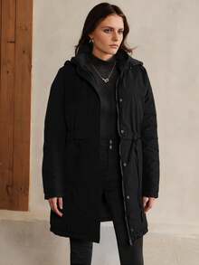 Giolshon 女士休闲连帽羽绒服，带口袋，轻便绗缝外套，适合春秋冬日常穿着，双面可穿设计 - 黑色 - 查看 4