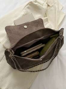 1pc Minimalist Retro Square Flap Metal Chain Shoulder Bag, Suitable For Women's Casual And Work Commute - Grey - View 5
