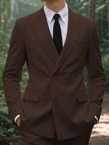 Men's 2 Piece Suits Double Breasted Tuxedo Sets For Men Slim Fit Blazer Jacket Pants Sets For Business Formal Wedding Prom - Coffee Brown - View 10