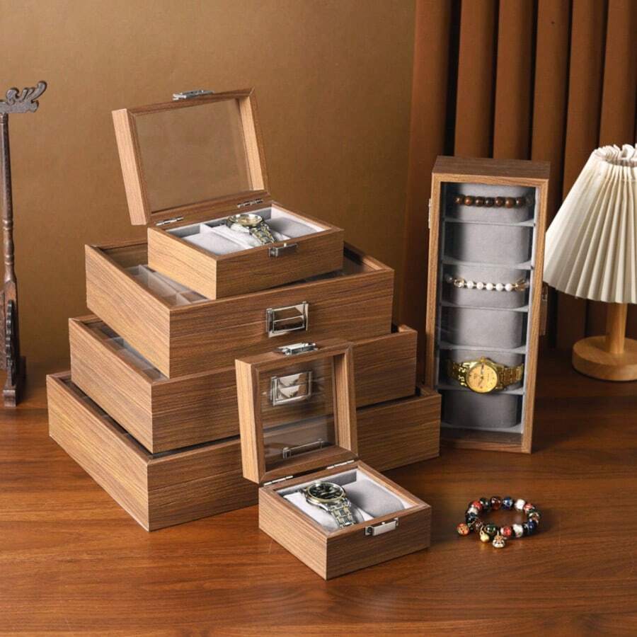 Boîte de rangement en noyer de haute qualité à double face, décoration d'intérieur, fournitures d'exposition, fournitures d'affichage de bijoux et de montres pour centre commercial, convient à diverses occasions, boîte de rangement de montre, premier choix pour les cadeaux